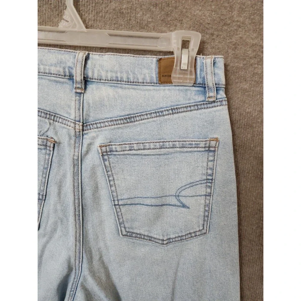 American Eagle Baggy Straight Jeans Womens 6 Long Blue Light Wash Strigid - Picture 7 of 11